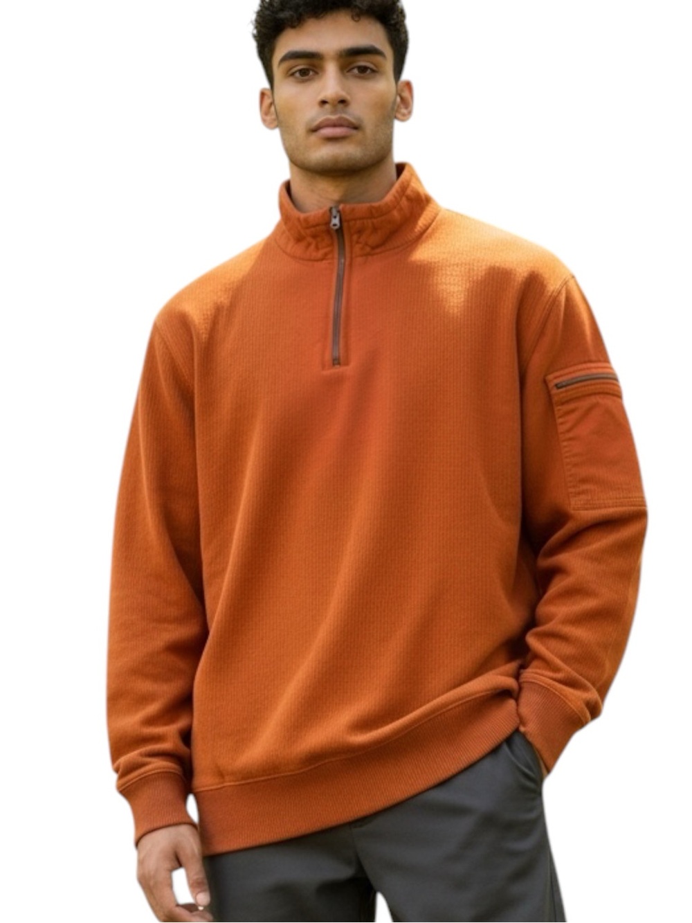 Bass Men Rust Orange Half Zip Pullover Sweater SZ L EUC Fall Athleisure Gorpcor
